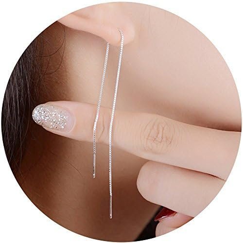 925 Sterling Silver Tassel Threader Drop Earrings Long Chain Ear Line