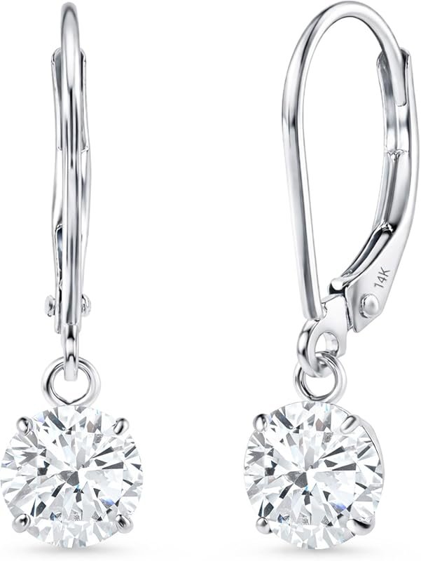 MAX + STONE 14k Gold Leverback Dangle Earrings Featuring Sparkling Cub