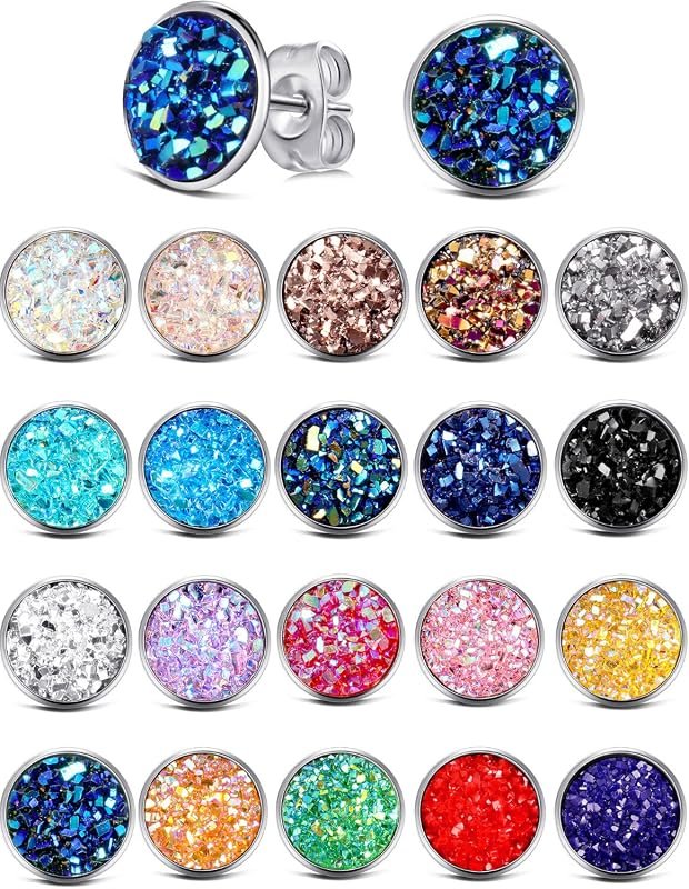 Yaomiao 20 Pairs Druzy Studs