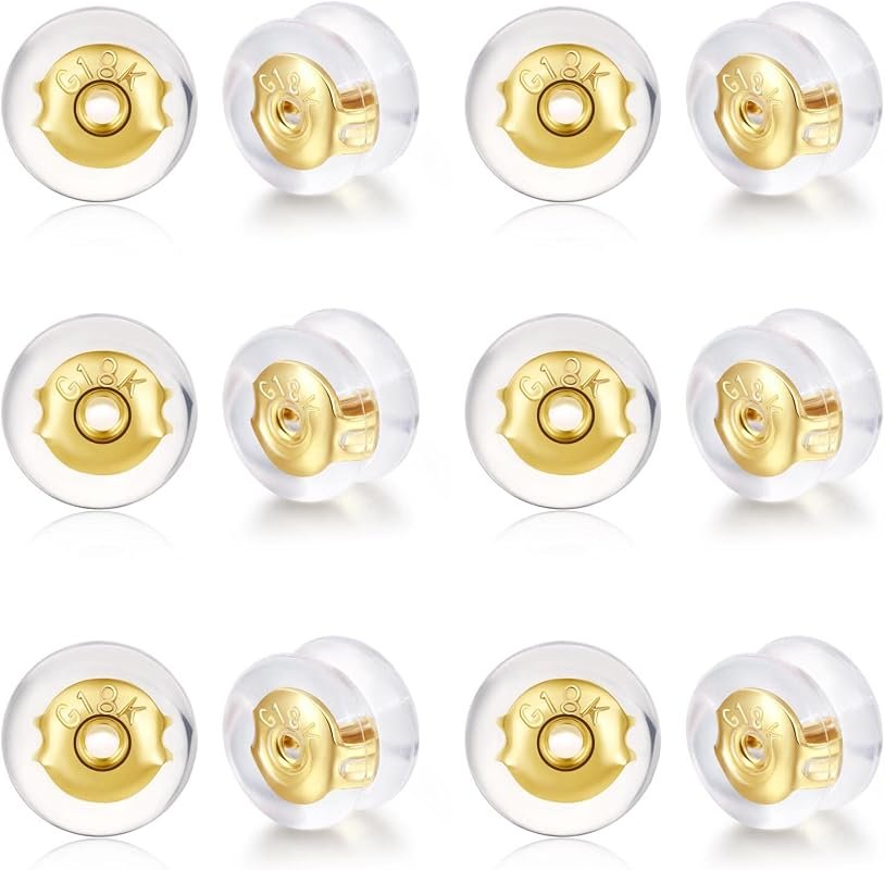 Kerryjewl 18K Gold Locking Silicone Earring Backs, Hypoallergenic Secu