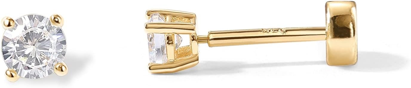 PAVOI 14K Gold Plated Flat Back CZ Studs