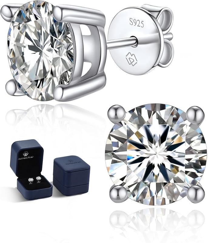MomentWish Moissanite Stud Earrings 925 Sterling Silver Hypoallergenic