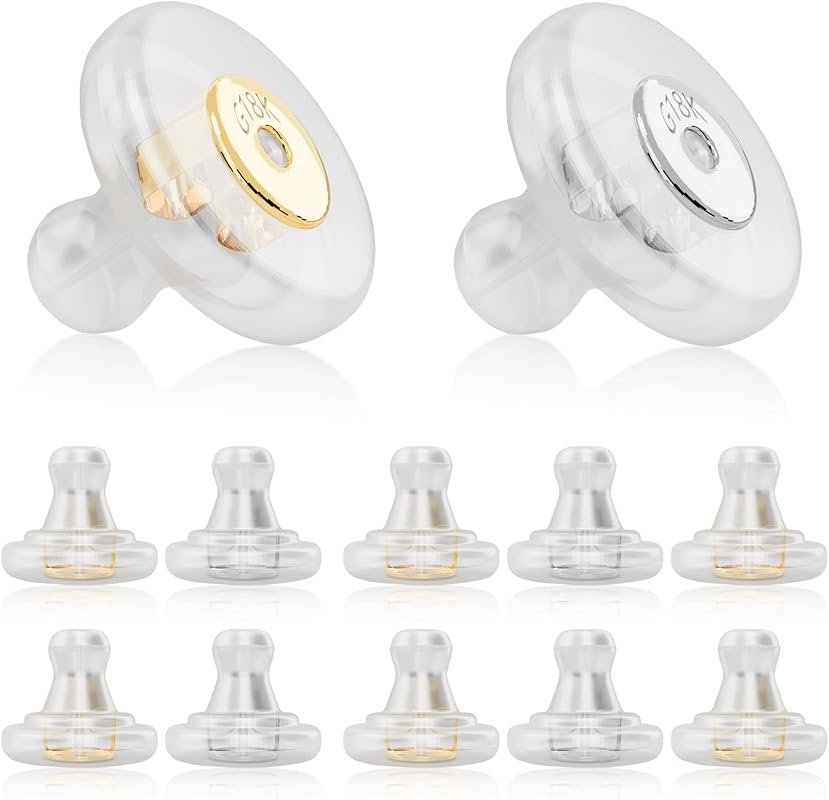 Secure Locking 18K Gold Silicone Earring Backs, Hypoallergenic Replace