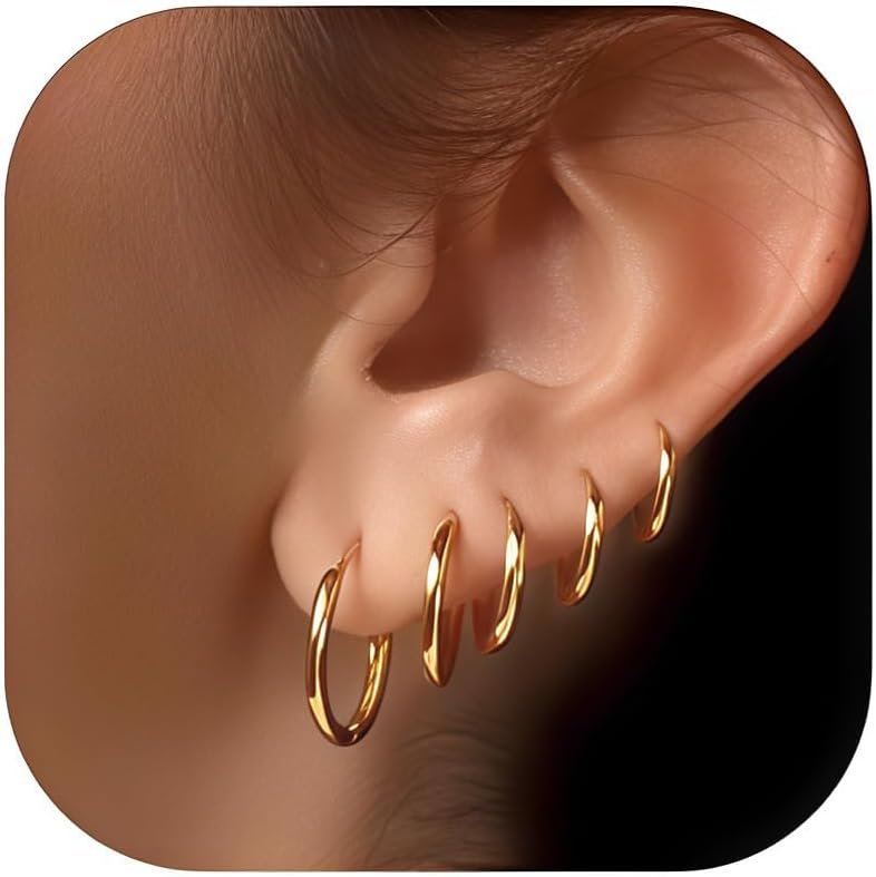Small Gold Huggie Hoop Earrings Set