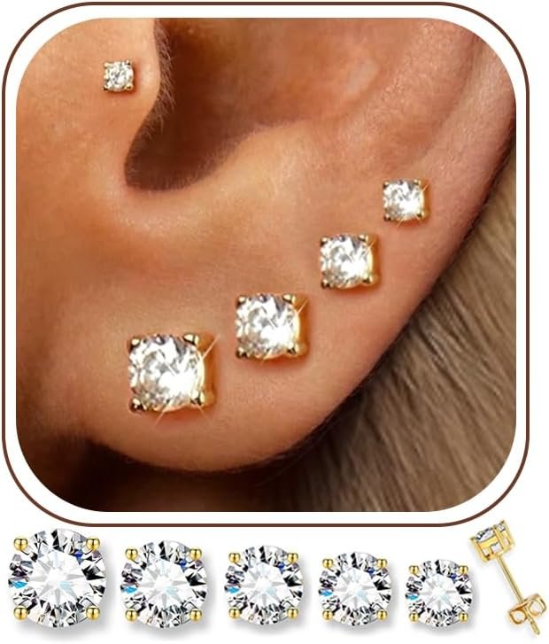 14K Gold Plated CZ Stud Set