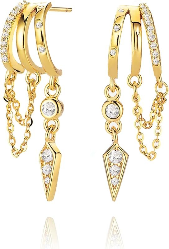 14K Gold Triple Huggie Earrings