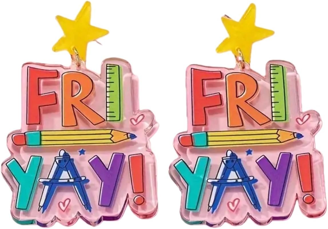 Handmade Glitter READ Fri Yay Dangle Earrings for Teachers and Graduat