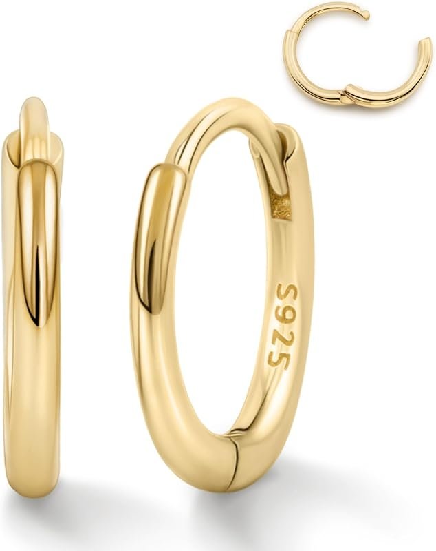 14K Gold Plated 925 Sterling Silver Tiny Huggie Hoop Earrings