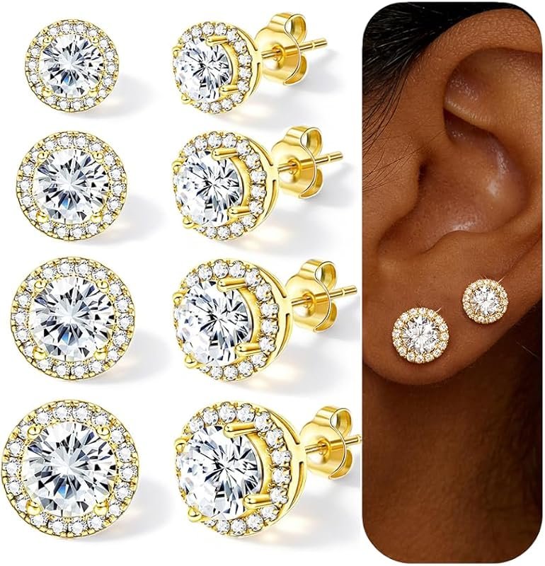 18K Silver Plated CZ Stud Set